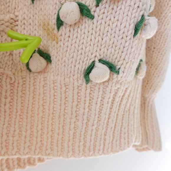 VINTAGE Orvis Sweater Medium Cream Fisherman Cable Knit Floral Grandmacore 90s - Picture 7 of 16